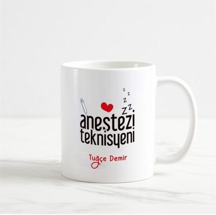 Anestezi teknisyeni temalı kişiye özel beyaz seramik kupa bardak