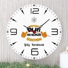 Fen Bilimleri Öğretmeni Duvar Saati - Kişiye Özel Ahşap Tasarım
