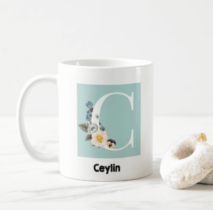 C Harfine Özel İsimli Baskılı Kupa Bardak - Kişiye Özel Baskılı