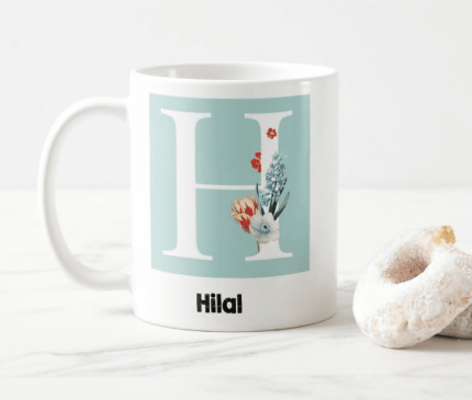 H Harfine Özel İsimli Baskılı Kupa Bardak - Kişiye Özel Baskılı