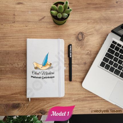 Okul Müdürüne Özel Baskılı Defter ve Kalem Seti - 5 Farklı Tasarım